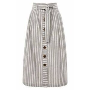 NWT Christian Siriano 100% Linen Striped Midi Skirt S Coastal Boho MIDI